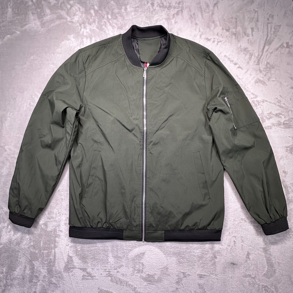Mens Bomber Jacket Olive Green Fully Lined Lightweight Classic Full Zip Outdoor